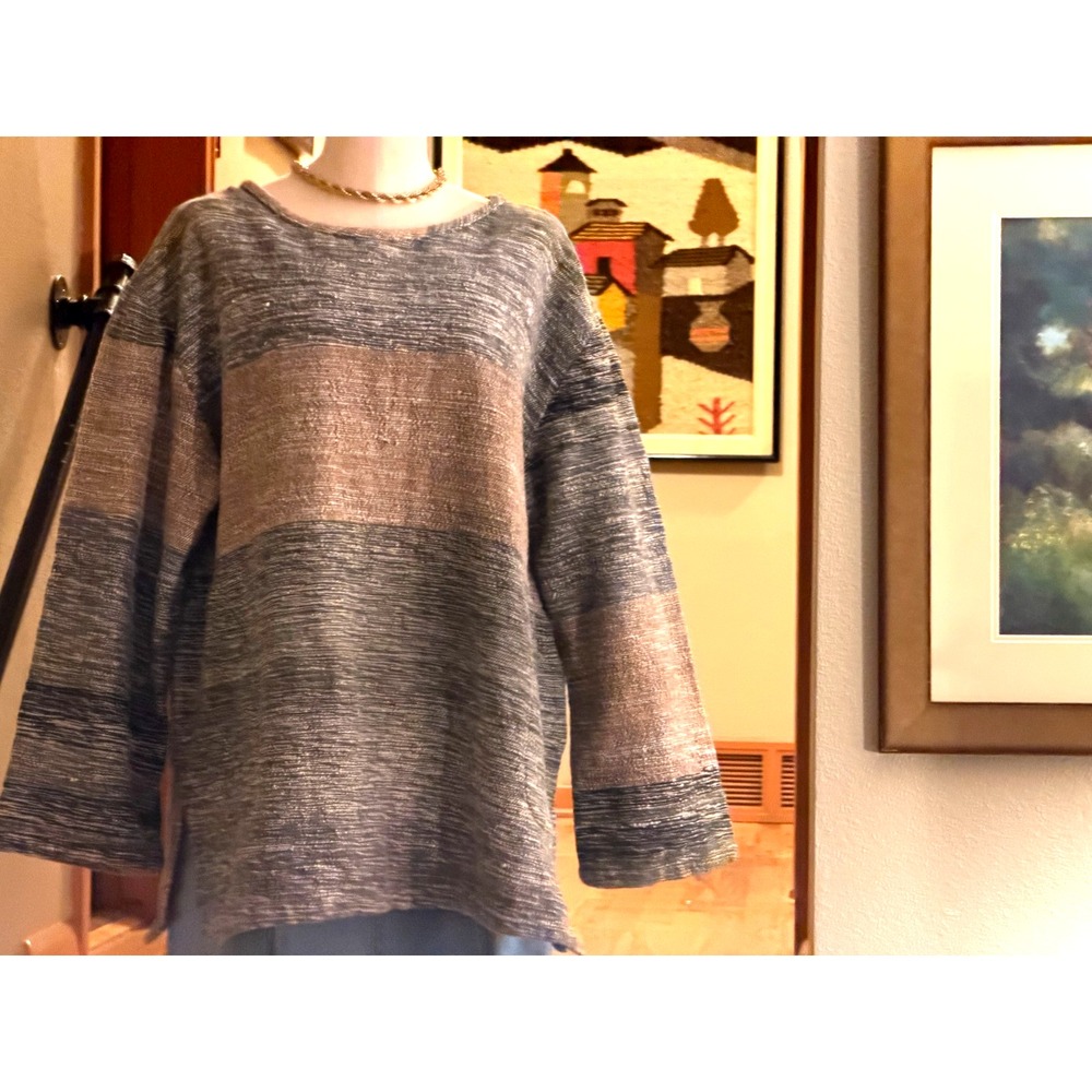 Yasuko Kurisaka Handwoven Cotton Textured Crew Neck Lagenlook Pullover Multicolo